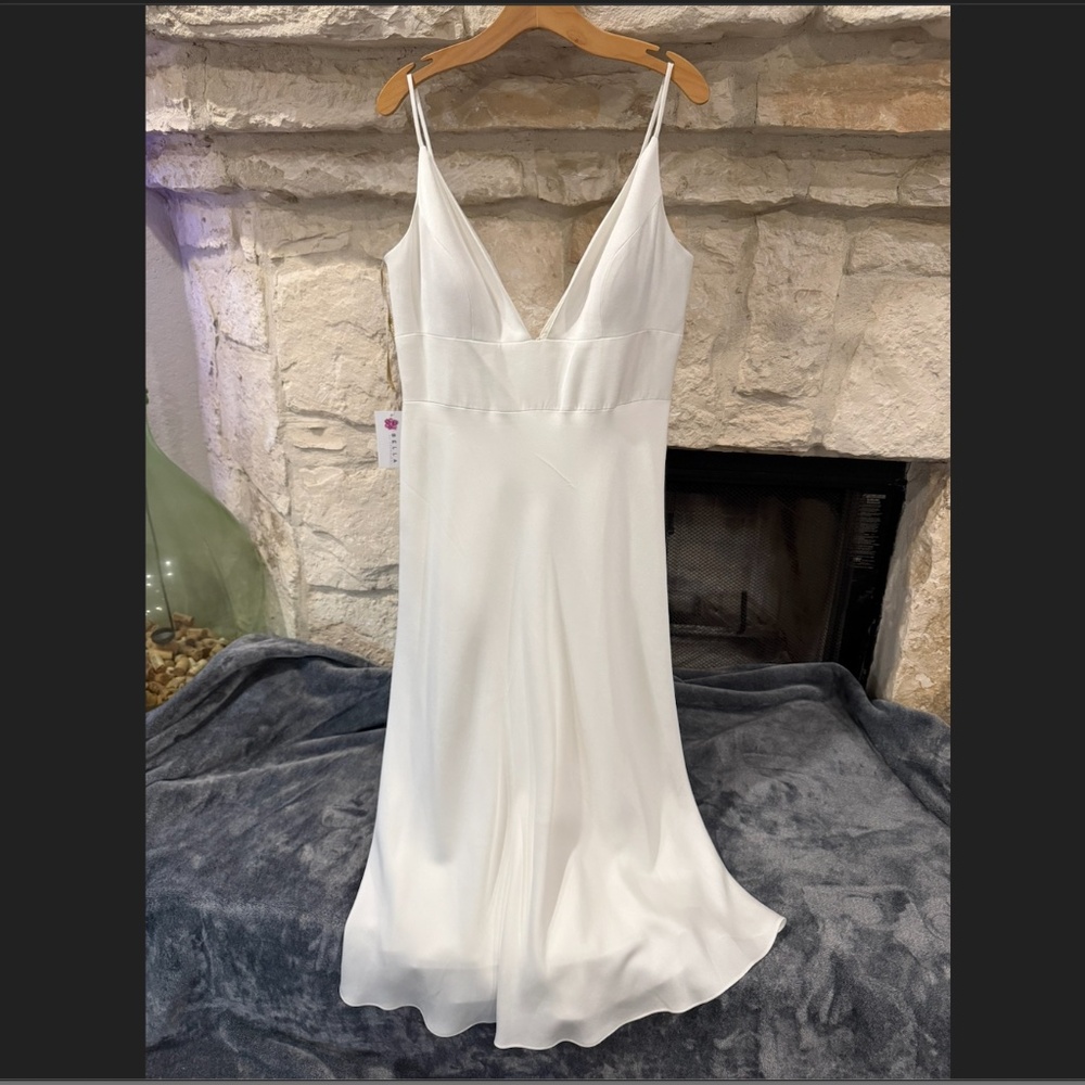 Jenny Yoo White Soft Mikado Cocktail Dress, Size 16